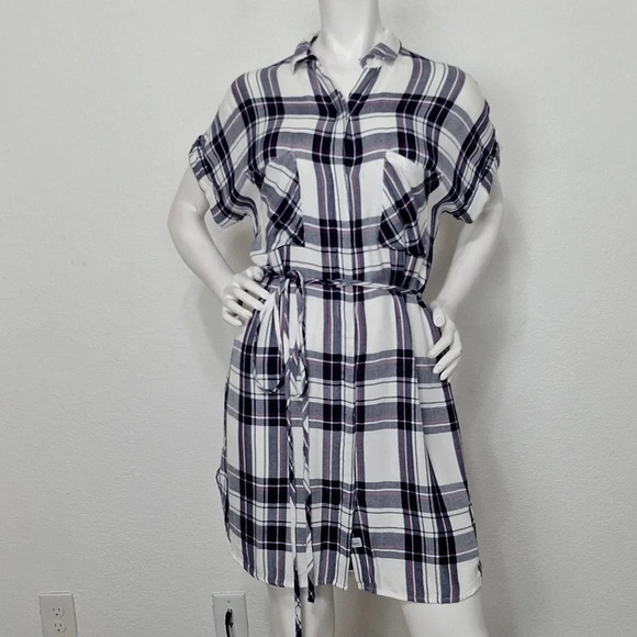 Rails Blue White Haley Academia Plaid Gorpcore Flannel W/Pockets Mini Dress *S - Picture 2 of 14